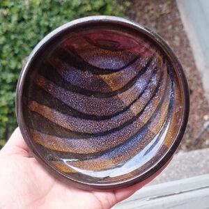 Artist Signed Studio Pottery Round Trinket Dish Neutral Earth Tones Vintage